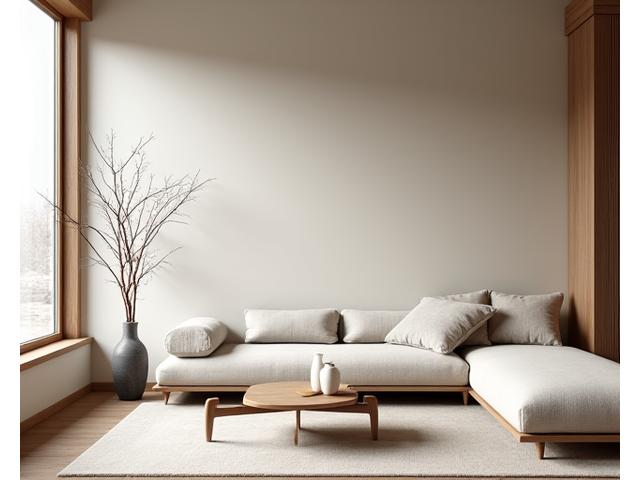 ミニマリストなリビングルーム、洗練された日本の美学を持つ空間