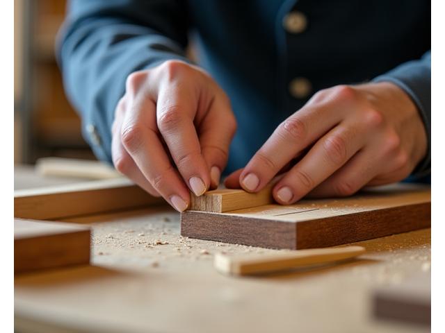 熟練の職人が木材を加工する様子、高品質な建築材料